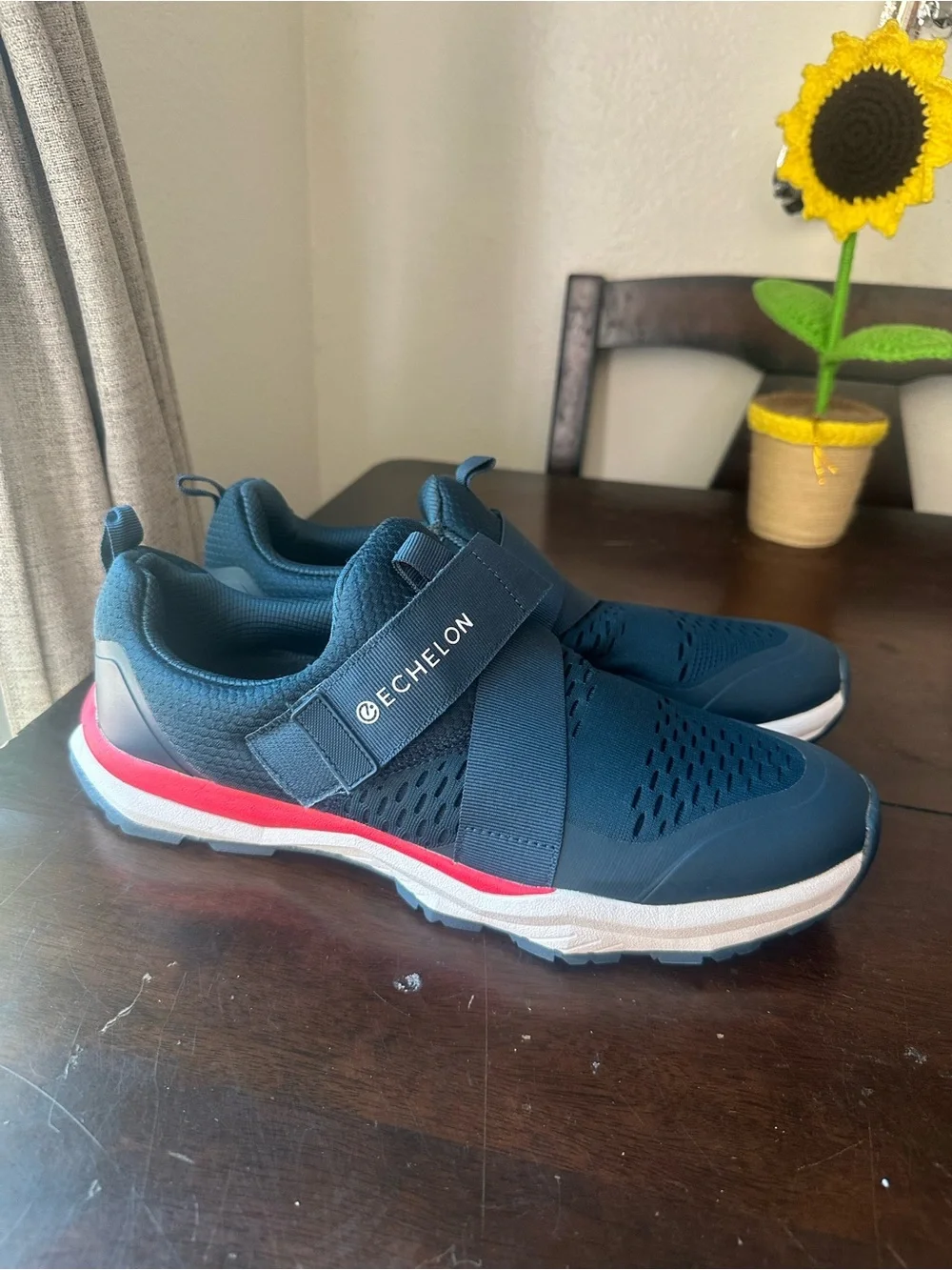 Men's Navy Athletic Slip-On Sneakers with Strap Bike Shoes Unisex